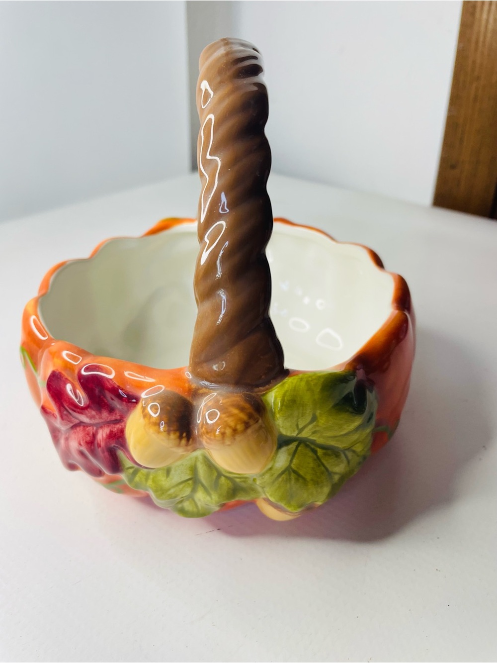 Vintage Style HarvesHand-Painted Ceramic Fruit Basket Accent Bowl - Orange/Brown